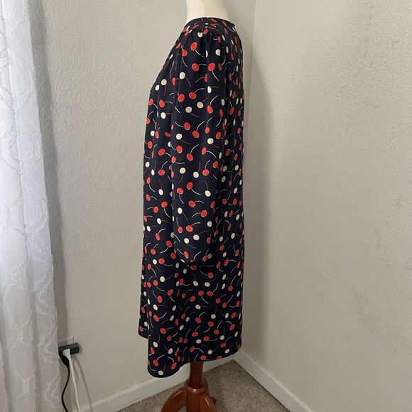 Ann Taylor Womens Large Cherry Print Shift Dress Long Sleeve Knee Length Blue - Picture 6 of 10